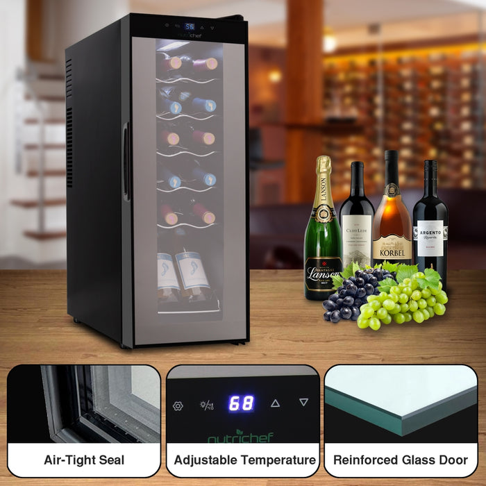 Home Wine Cooler Fridge - Smart Wine Cooler Chilling Refrigerator With Digital Touchscreen Control, Adjustable Temp (12 Bottle Storage Capacity)