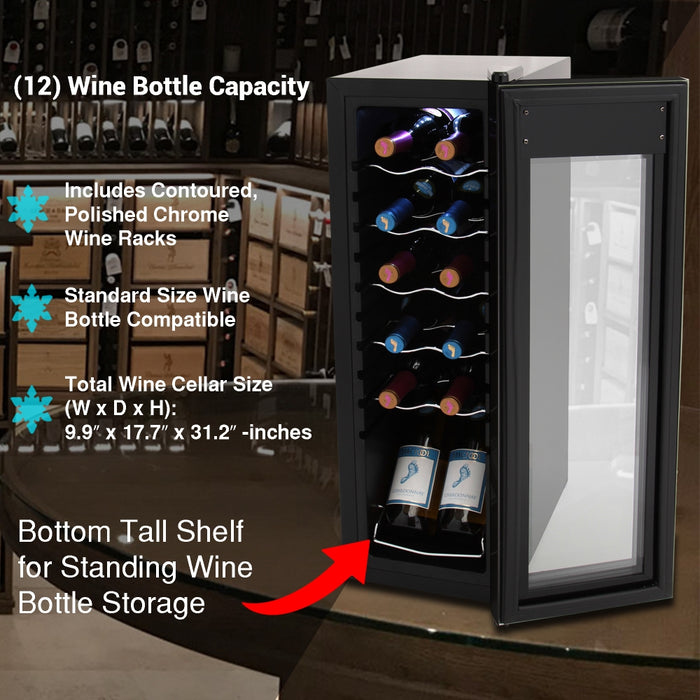 Home Wine Cooler Fridge - Smart Wine Cooler Chilling Refrigerator With Digital Touchscreen Control, Adjustable Temp (12 Bottle Storage Capacity)