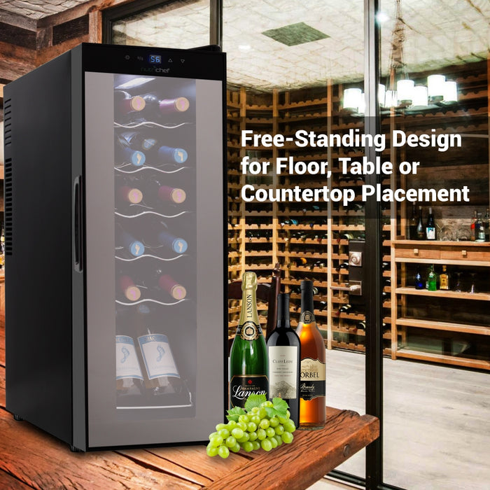 Home Wine Cooler Fridge - Smart Wine Cooler Chilling Refrigerator With Digital Touchscreen Control, Adjustable Temp (12 Bottle Storage Capacity)