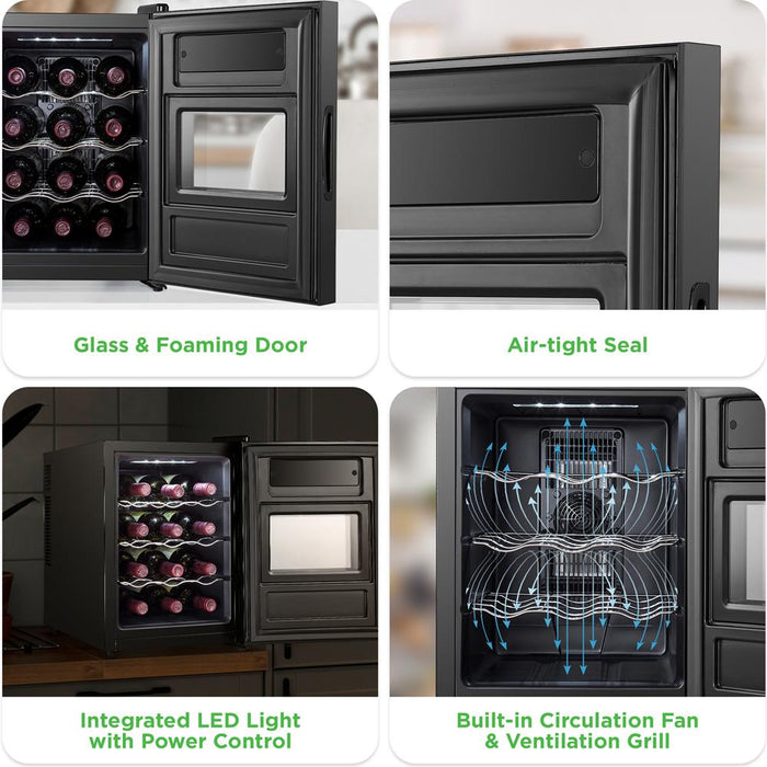 Wine Chilling Refrigerator Cellar - Single-Zone Wine Cooler/Chiller, Digital Touch Button Control With Air Tight Seal, Contains Placement For Standing Bottles (12 Bottle Storage Capacity)