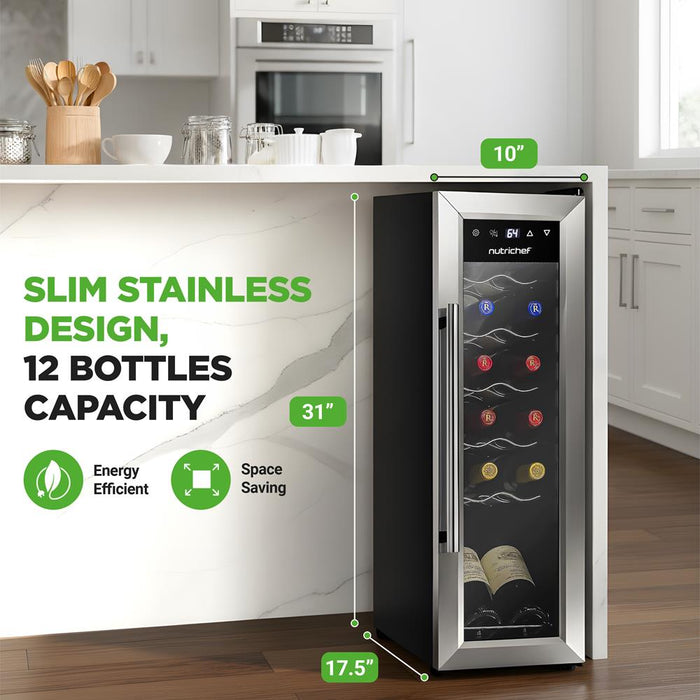 Home Wine Cooler Fridge - Smart Wine Cooler Chilling Refrigerator With Digital Touchscreen Control, Adjustable Temp (12 Bottle Storage Capacity)