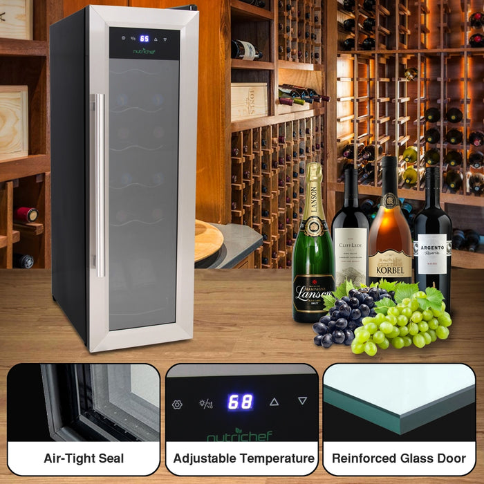 Home Wine Cooler Fridge - Smart Wine Cooler Chilling Refrigerator With Digital Touchscreen Control, Adjustable Temp (12 Bottle Storage Capacity)