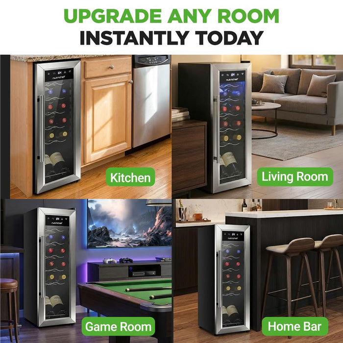 Home Wine Cooler Fridge - Smart Wine Cooler Chilling Refrigerator With Digital Touchscreen Control, Adjustable Temp (12 Bottle Storage Capacity)