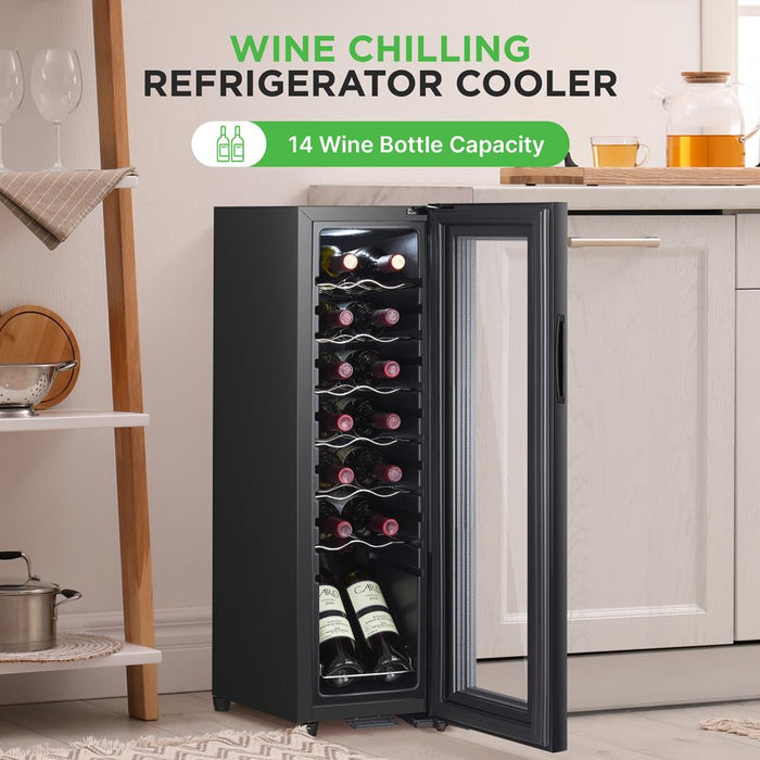 Wine Chilling Refrigerator Cellar - Single-Zone Wine Cooler/Chiller, Digital Touch Button Control With Air Tight Seal, Contains Placement For Standing Bottles (14 Bottle Storage Capacity)