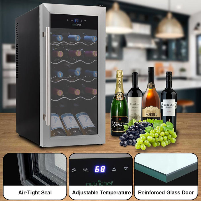 Wine Chilling Refrigerator Cellar - Digital Touch Button Control With Air Tight Seal, Contains Placement For Standing Bottles (18 Bottle Storage Capacity)