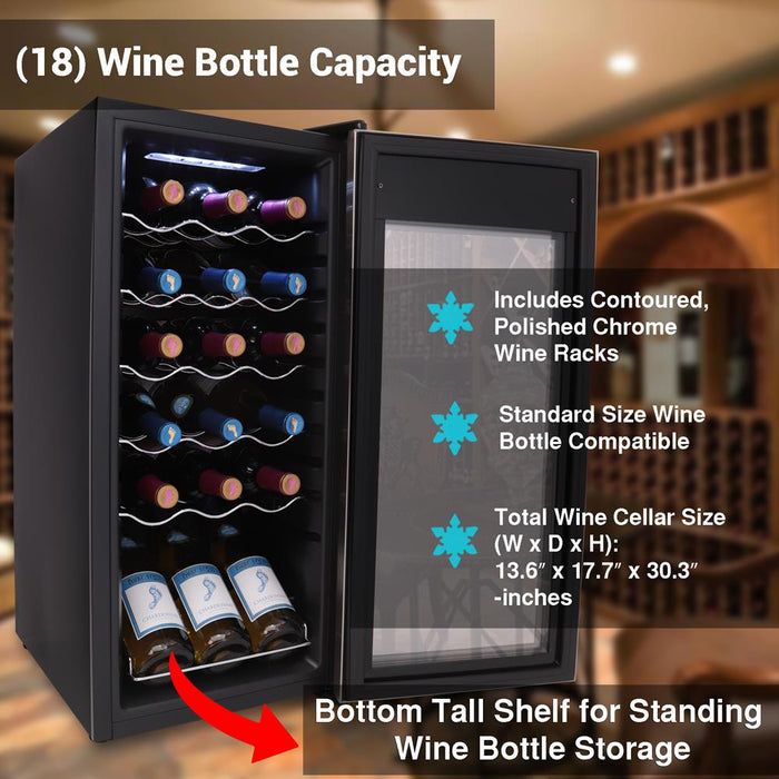 Wine Chilling Refrigerator Cellar - Digital Touch Button Control With Air Tight Seal, Contains Placement For Standing Bottles (18 Bottle Storage Capacity)