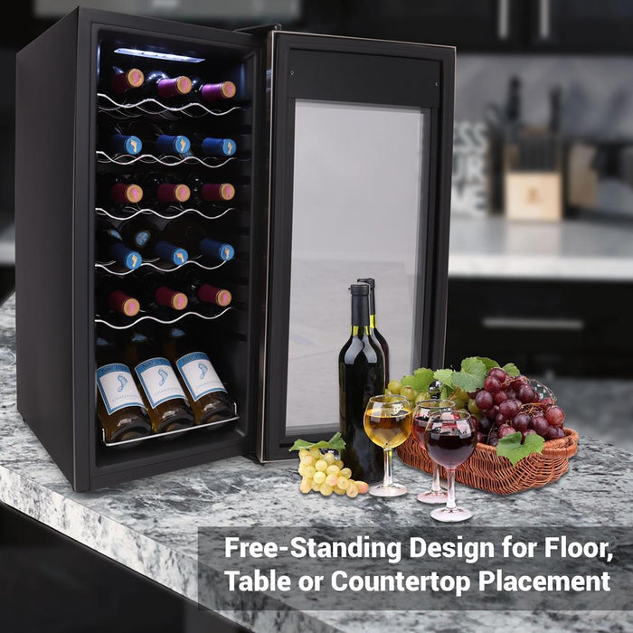 Wine Chilling Refrigerator Cellar - Digital Touch Button Control With Air Tight Seal, Contains Placement For Standing Bottles (18 Bottle Storage Capacity)