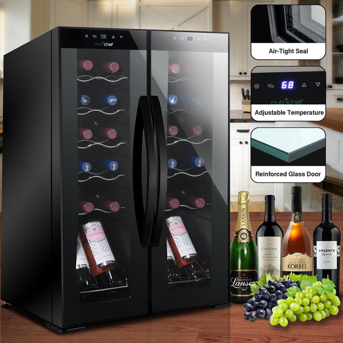 Wine Chilling Refrigerator Cellar - Dual-Zone Wine Cooler/Chiller, Digital Touch Button Control With Air Tight Seal, Contains Placement For Standing Bottles (24 Bottle Storage Capacity)