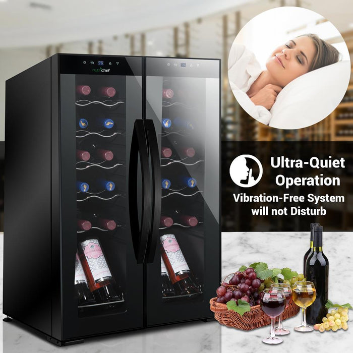 Wine Chilling Refrigerator Cellar - Dual-Zone Wine Cooler/Chiller, Digital Touch Button Control With Air Tight Seal, Contains Placement For Standing Bottles (24 Bottle Storage Capacity)