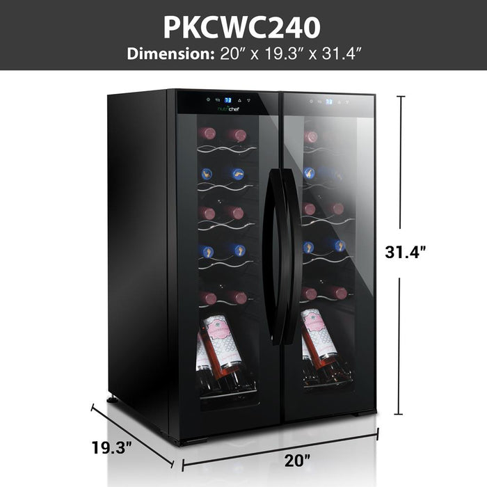 Wine Chilling Refrigerator Cellar - Dual-Zone Wine Cooler/Chiller, Digital Touch Button Control With Air Tight Seal, Contains Placement For Standing Bottles (24 Bottle Storage Capacity)