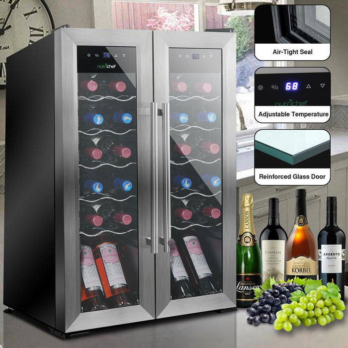 Wine Chilling Refrigerator Cellar - Dual-Zone Wine Cooler/Chiller, Digital Touch Button Control With Air Tight Seal, Contains Placement For Standing Bottles (24 Bottle Storage Capacity)