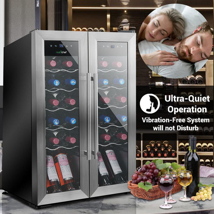 Wine Chilling Refrigerator Cellar - Dual-Zone Wine Cooler/Chiller, Digital Touch Button Control With Air Tight Seal, Contains Placement For Standing Bottles (24 Bottle Storage Capacity)