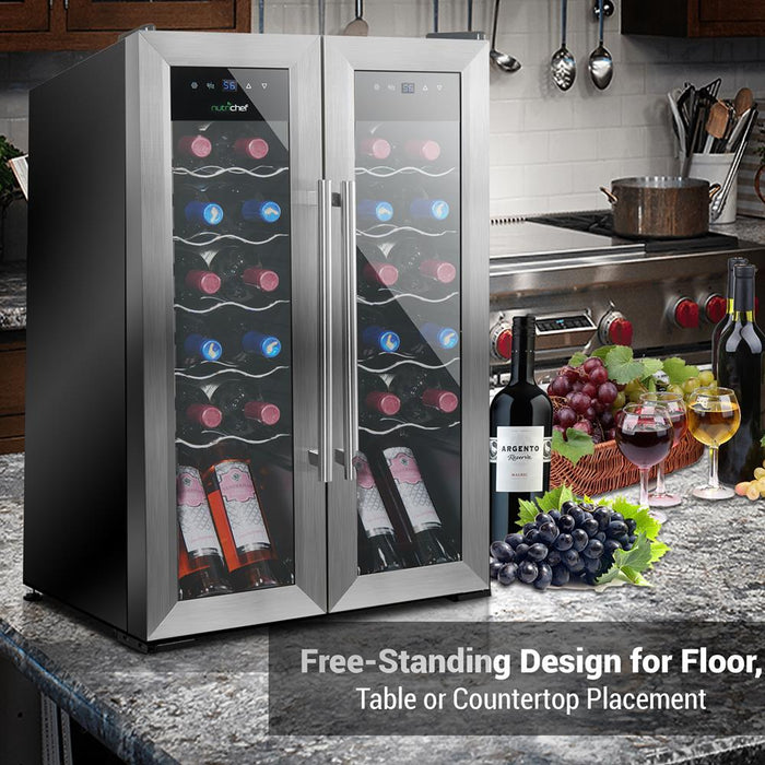 Wine Chilling Refrigerator Cellar - Dual-Zone Wine Cooler/Chiller, Digital Touch Button Control With Air Tight Seal, Contains Placement For Standing Bottles (24 Bottle Storage Capacity)