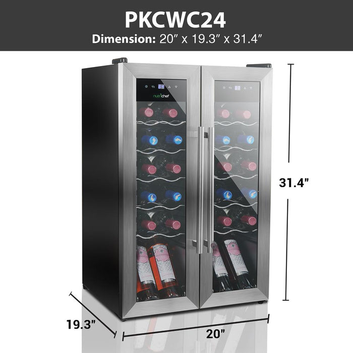 Wine Chilling Refrigerator Cellar - Dual-Zone Wine Cooler/Chiller, Digital Touch Button Control With Air Tight Seal, Contains Placement For Standing Bottles (24 Bottle Storage Capacity)