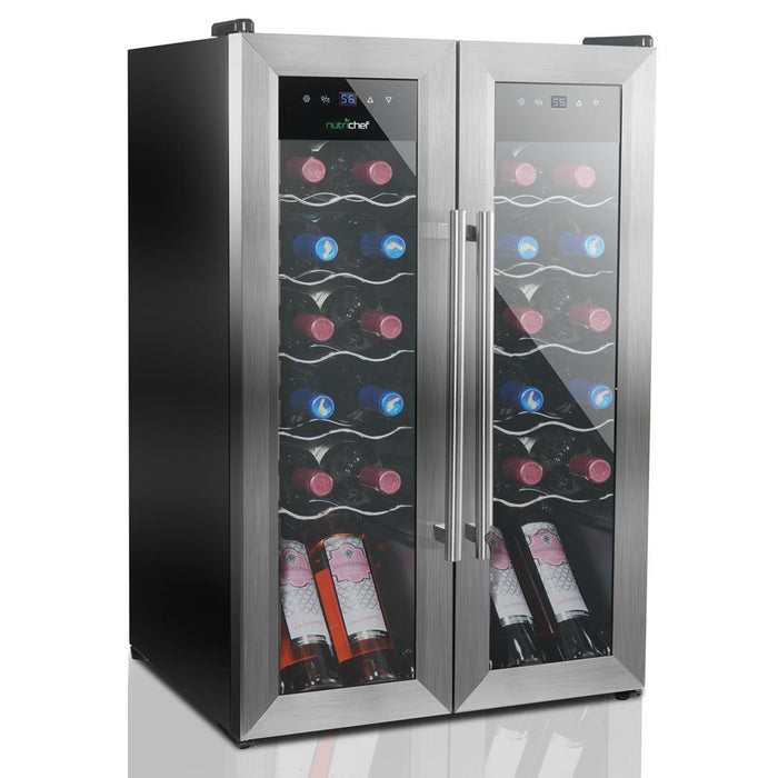 Wine Chilling Refrigerator Cellar - Dual-Zone Wine Cooler/Chiller, Digital Touch Button Control With Air Tight Seal, Contains Placement For Standing Bottles (24 Bottle Storage Capacity)