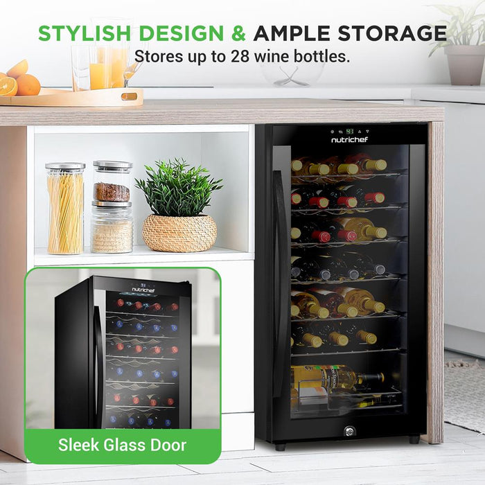 Wine Chilling Refrigerator Cellar - Single-Zone Wine Cooler/Chiller, Digital Touch Button Control With Air Tight Seal, Contains Placement For Standing Bottles (28 Bottle Storage Capacity)