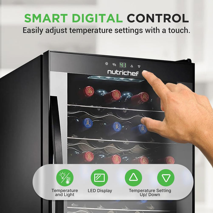 Wine Chilling Refrigerator Cellar - Single-Zone Wine Cooler/Chiller, Digital Touch Button Control With Air Tight Seal, Contains Placement For Standing Bottles (28 Bottle Storage Capacity)