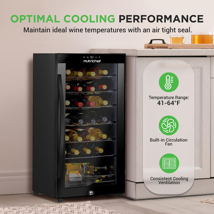 Wine Chilling Refrigerator Cellar - Single-Zone Wine Cooler/Chiller, Digital Touch Button Control With Air Tight Seal, Contains Placement For Standing Bottles (28 Bottle Storage Capacity)