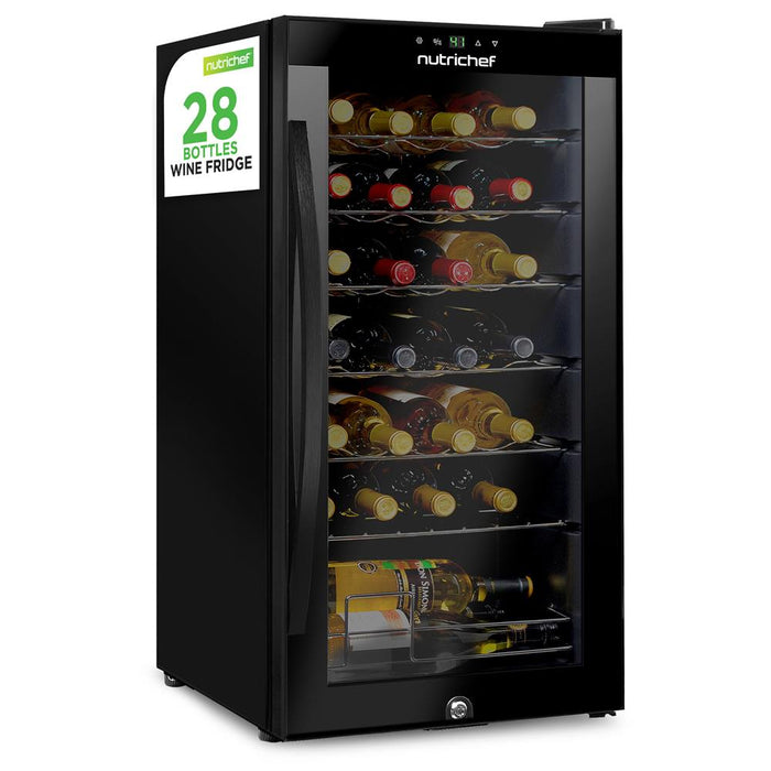 Wine Chilling Refrigerator Cellar - Single-Zone Wine Cooler/Chiller, Digital Touch Button Control With Air Tight Seal, Contains Placement For Standing Bottles (28 Bottle Storage Capacity)