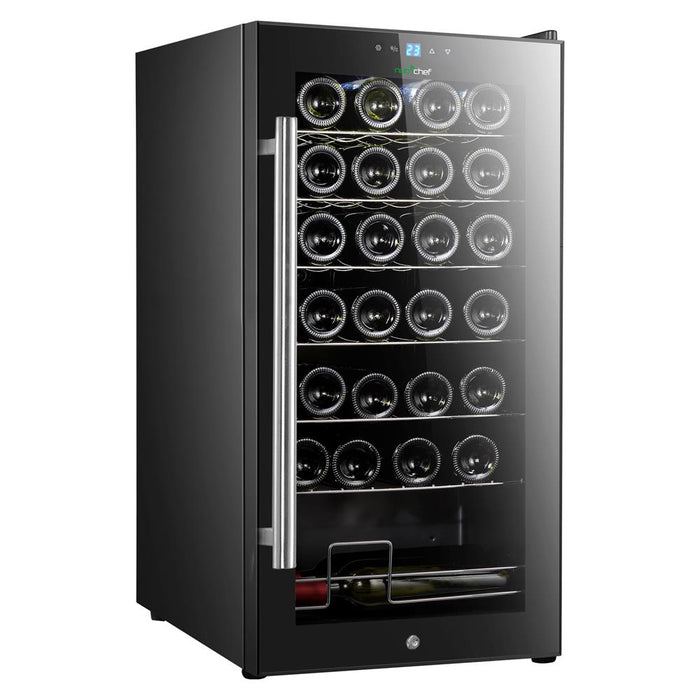 Wine Chilling Refrigerator Cellar - Single-Zone Wine Cooler/Chiller, Digital Touch Button Control With Air Tight Seal, Contains Placement For Standing Bottles (28 Bottle Storage Capacity)