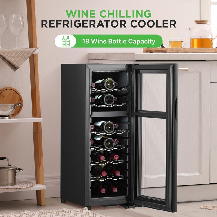 Wine Chilling Refrigerator Cellar - Dual-Zone Wine Cooler/Chiller, Digital Touch Button Control With Air Tight Seal, Contains Placement For Standing Bottles (18 Bottle Storage Capacity)