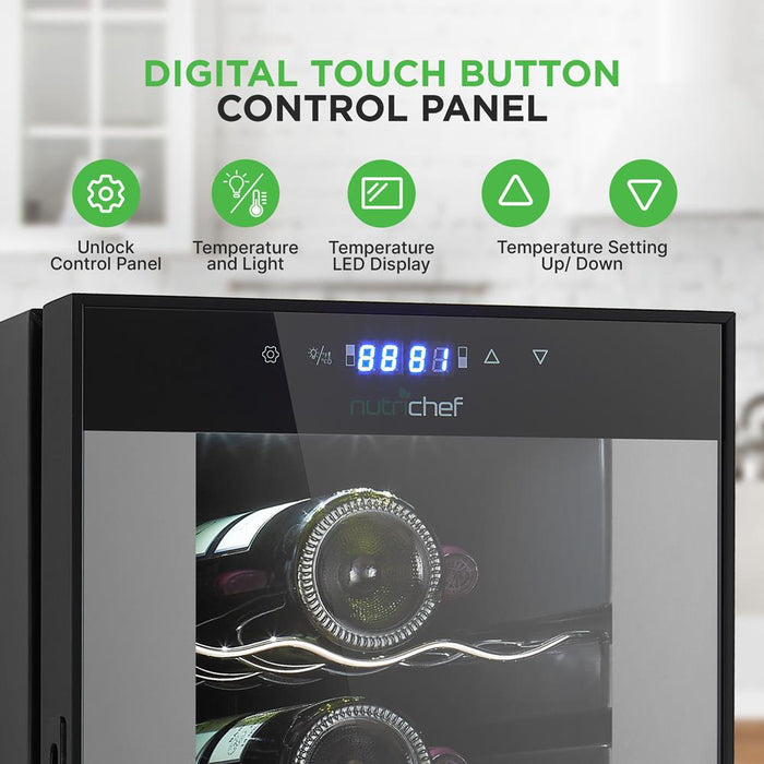 Wine Chilling Refrigerator Cellar - Dual-Zone Wine Cooler/Chiller, Digital Touch Button Control With Air Tight Seal, Contains Placement For Standing Bottles (18 Bottle Storage Capacity)