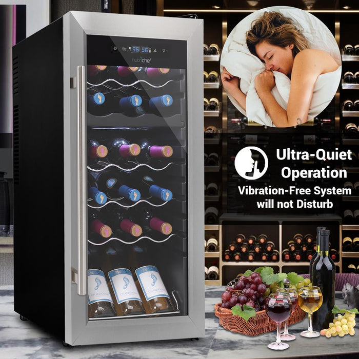 Wine Chilling Refrigerator Cellar - Dual-Zone Wine Cooler/Chiller, Digital Touch Button Control With Air Tight Seal, Contains Placement For Standing Bottles (18 Bottle Storage Capacity)