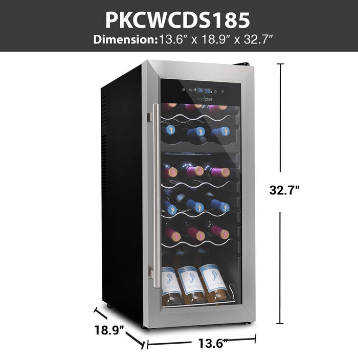 Wine Chilling Refrigerator Cellar - Dual-Zone Wine Cooler/Chiller, Digital Touch Button Control With Air Tight Seal, Contains Placement For Standing Bottles (18 Bottle Storage Capacity)