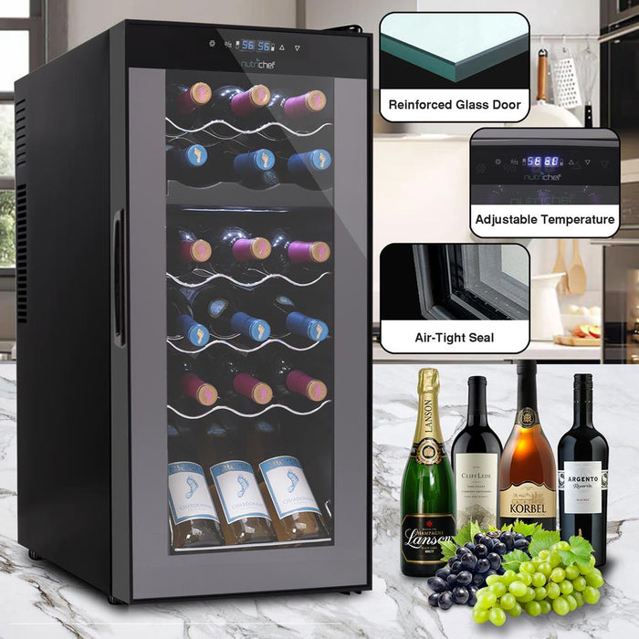 Wine Chilling Refrigerator Cellar - Dual-Zone Wine Cooler/Chiller, Digital Touch Button Control With Air Tight Seal, Contains Placement For Standing Bottles (18 Bottle Storage Capacity)