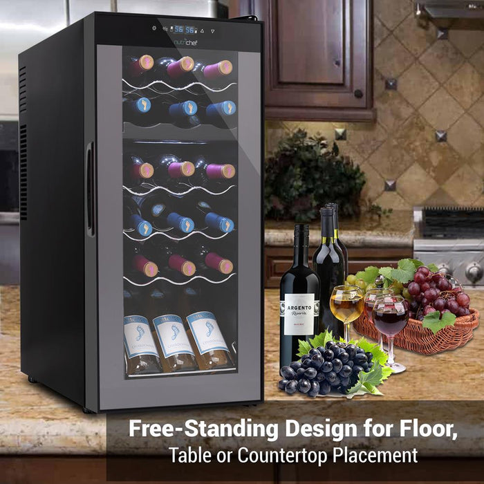 Wine Chilling Refrigerator Cellar - Dual-Zone Wine Cooler/Chiller, Digital Touch Button Control With Air Tight Seal, Contains Placement For Standing Bottles (18 Bottle Storage Capacity)