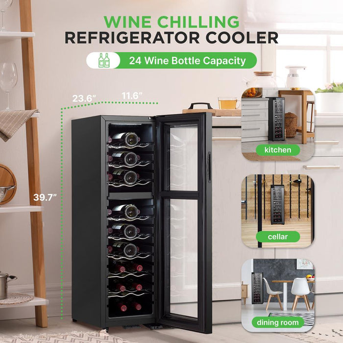 Wine Chilling Refrigerator Cellar - Dual-Zone Wine Cooler/Chiller, Digital Touch Button Control With Air Tight Seal, Contains Placement For Standing Bottles