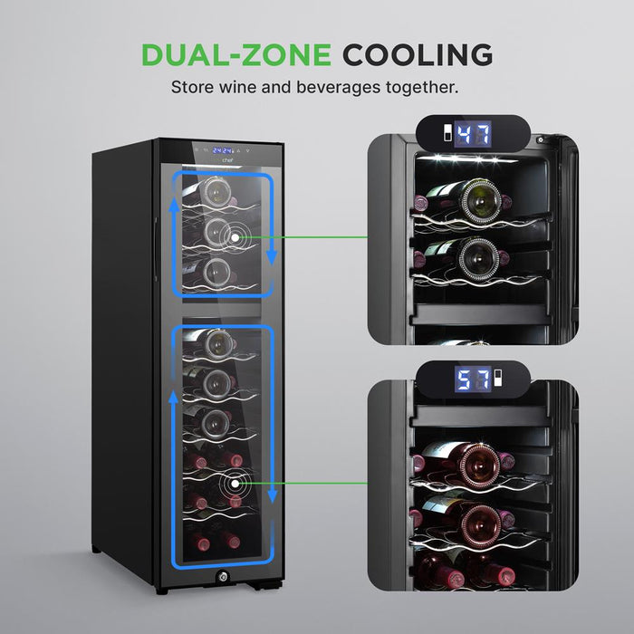 Wine Chilling Refrigerator Cellar - Dual-Zone Wine Cooler/Chiller, Digital Touch Button Control With Air Tight Seal, Contains Placement For Standing Bottles