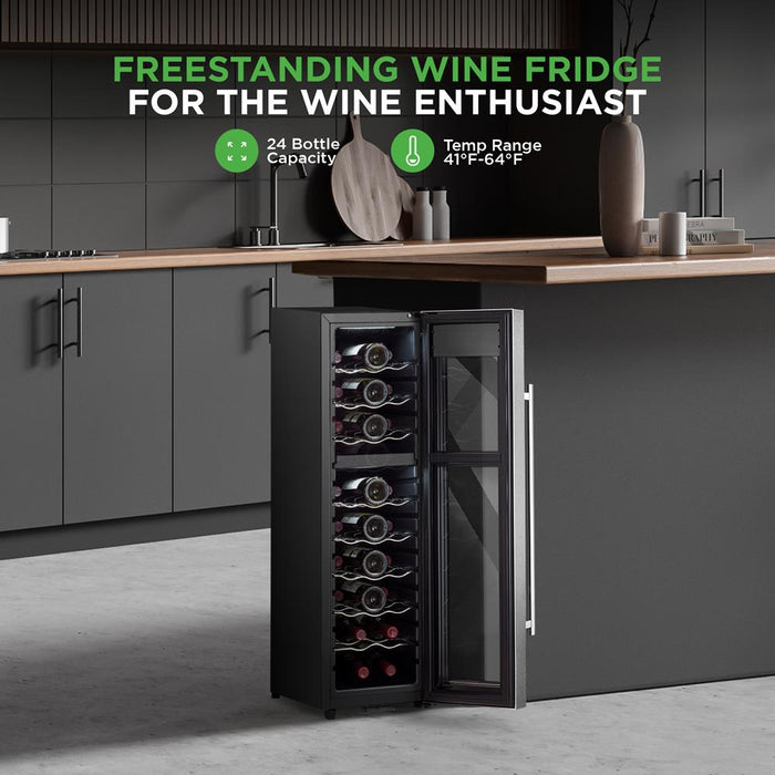 Wine Chilling Refrigerator Cellar - Dual-Zone Wine Cooler/Chiller, Digital Touch Button Control With Air Tight Seal, Contains Placement For Standing Bottles (24 Bottle Storage Capacity)