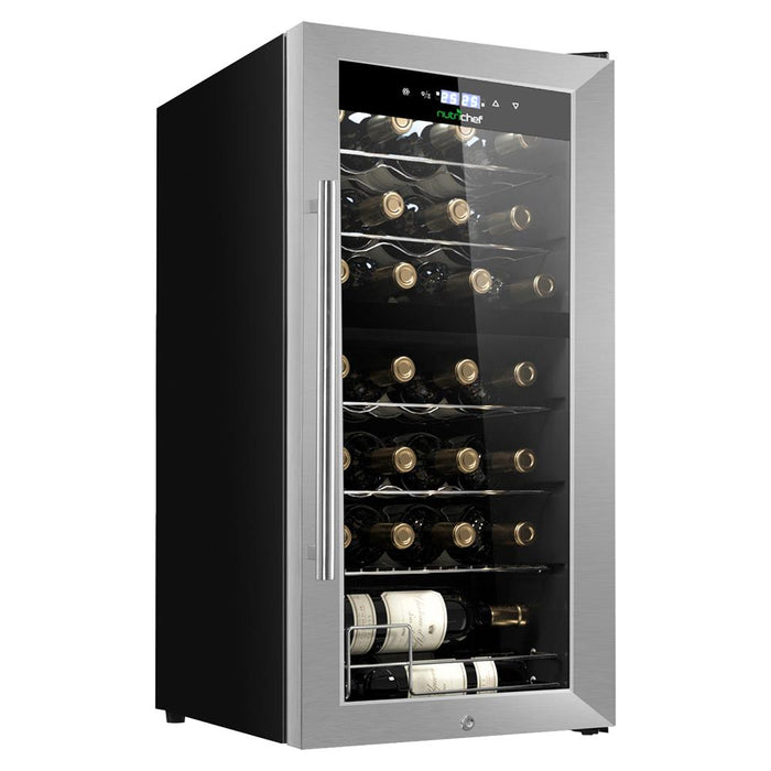 Wine Chilling Refrigerator Cellar - Dual-Zone Wine Cooler/Chiller, Digital Touch Button Control With Air Tight Seal, Contains Placement For Standing Bottles (28 Bottle Storage Capacity)