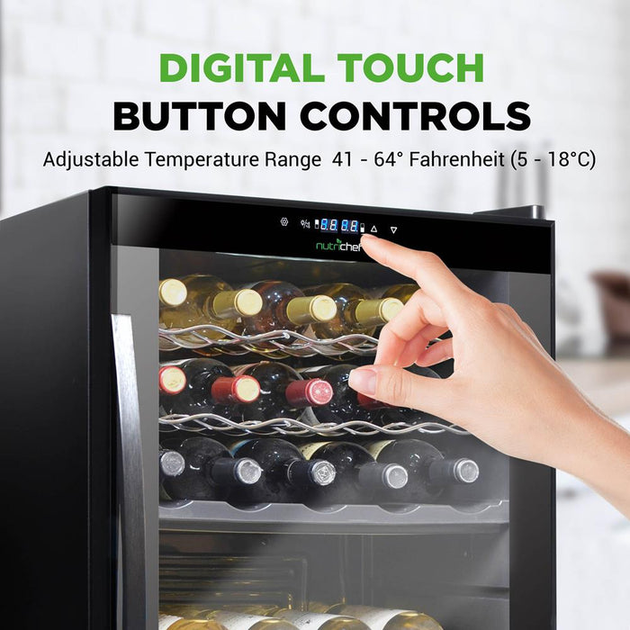 Wine Chilling Refrigerator Cellar - Dual-Zone Wine Cooler/Chiller, Digital Touch Button Control With Air Tight Seal, Contains Placement For Standing Bottles (33 Bottle Storage Capacity)