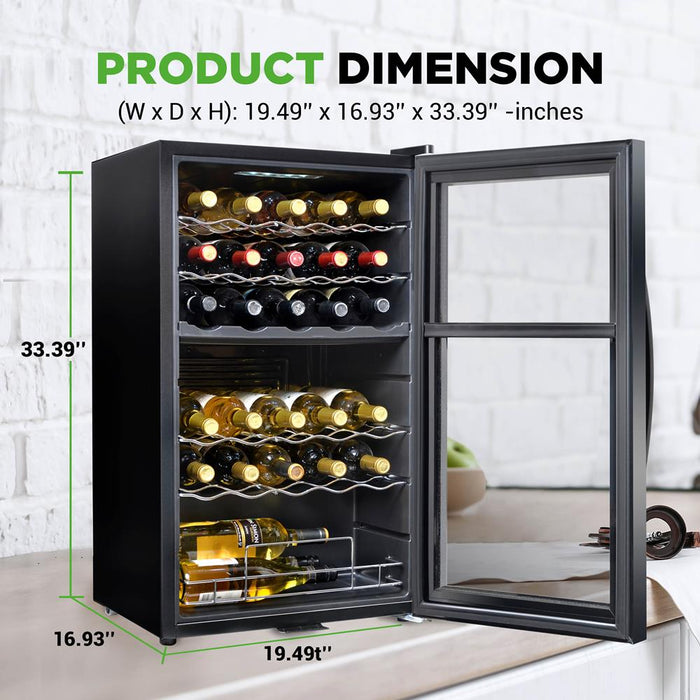 Wine Chilling Refrigerator Cellar - Dual-Zone Wine Cooler/Chiller, Digital Touch Button Control With Air Tight Seal, Contains Placement For Standing Bottles (33 Bottle Storage Capacity)