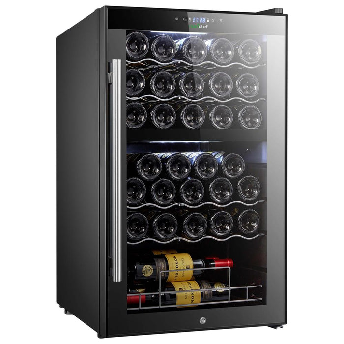 Wine Chilling Refrigerator Cellar - Dual-Zone Wine Cooler/Chiller, Digital Touch Button Control With Air Tight Seal, Contains Placement For Standing Bottles (33 Bottle Storage Capacity)