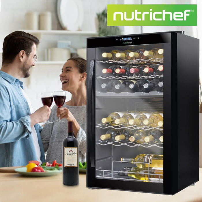 Wine Chilling Refrigerator Cellar - Dual-Zone Wine Cooler/Chiller, Digital Touch Button Control With Air Tight Seal, Contains Placement For Standing Bottles (33 Bottle Storage Capacity)