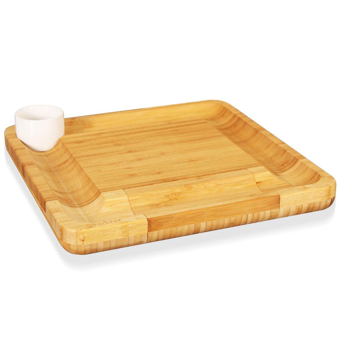 Bamboo Cheese Cutting Board Set - Flat Wood Serving Platter For Picnic Food Or Wine - Rectangle Fruit And Meat Plate Kit W/ Bowl, Closing Drawer Tray, 4 Stainless Steel Knives - Nutrichef Pkczbd10