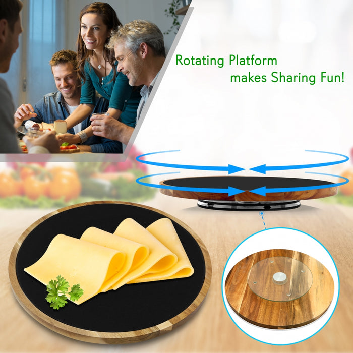 Lazy Susan Cheese Board Tray - Rotating Food Presentation Serving Platter Set