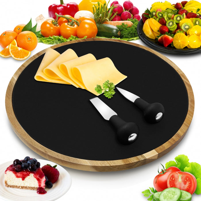 Lazy Susan Cheese Board Tray - Rotating Food Presentation Serving Platter Set