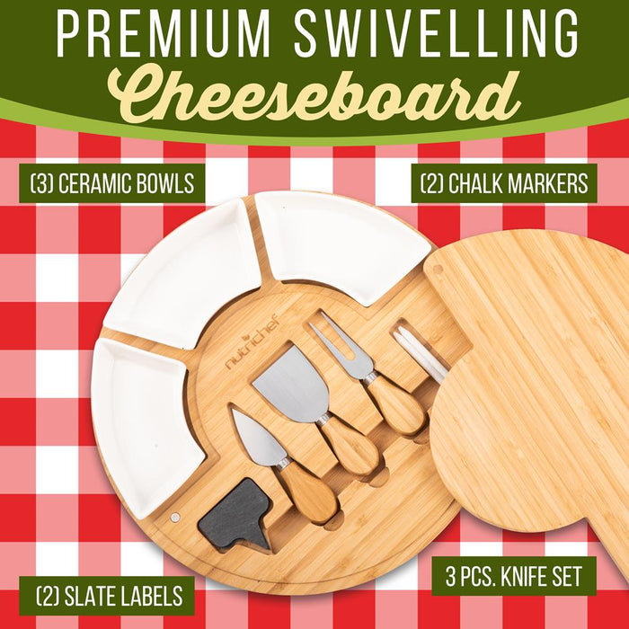 Cheese Board Food Serving Set – Includes Cutting Knives, Ceramic Bowls, Chalk Markers And Slate Labels