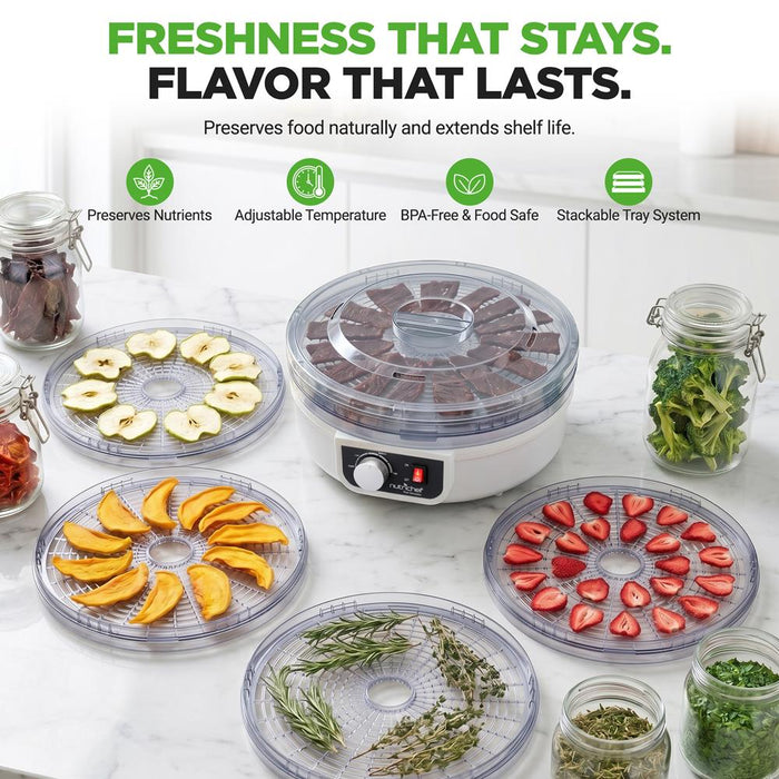 Electric Countertop Food Dehydrator, Food Preserver (White)