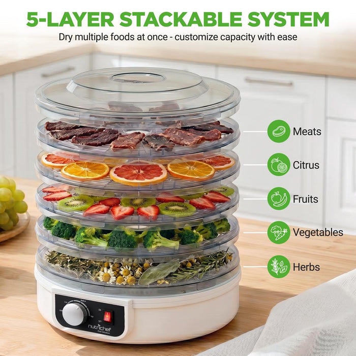 Electric Countertop Food Dehydrator, Food Preserver (White)