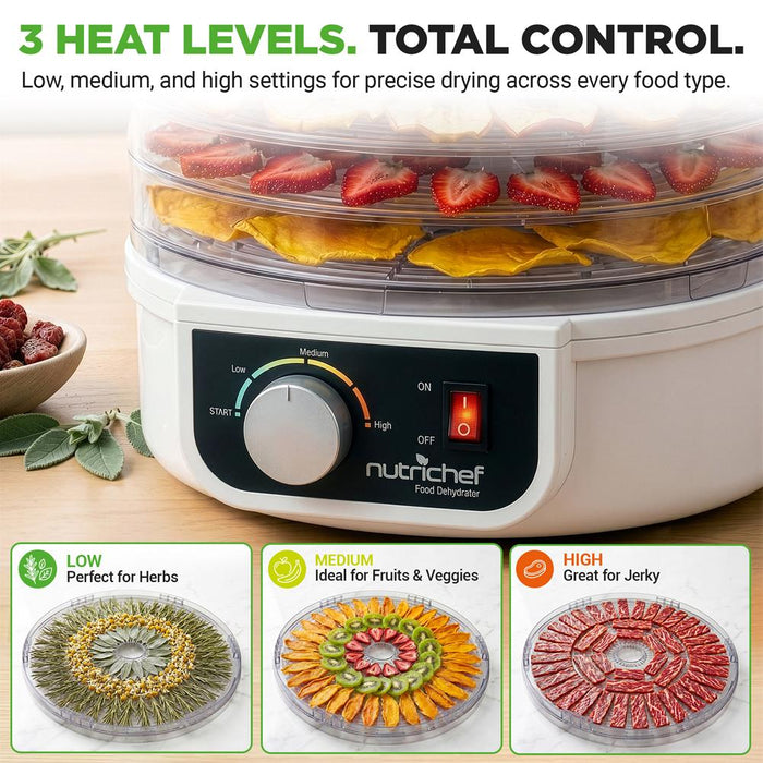 Electric Countertop Food Dehydrator, Food Preserver (White)