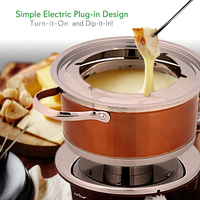 Electric Fondue Maker 1000W Nonstick Stainless Steel Pot w/Forks