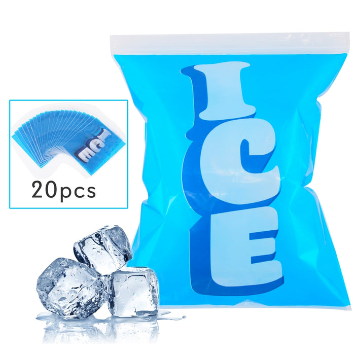 Ice Bag Cooler Pouches - Ice Cube Holding Bag Packs With Ziplock Seal, Re-Usable & Re-Sealable (20 Bags)