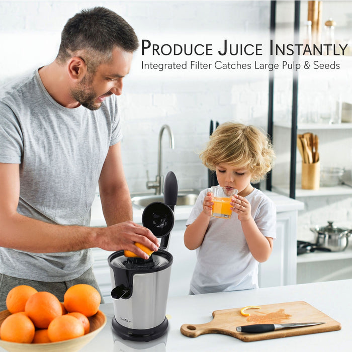 Electric Juice Press - Orange Juicer Citrus Squeezer With Manual Juice Presser Handle (Stainless Steel)