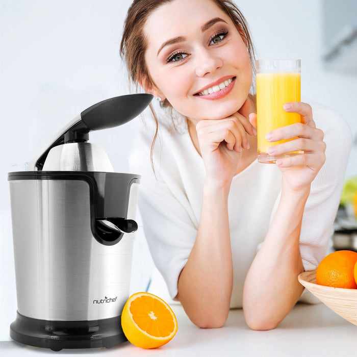 Electric Juice Press - Orange Juicer Citrus Squeezer With Manual Juice Presser Handle (Stainless Steel)