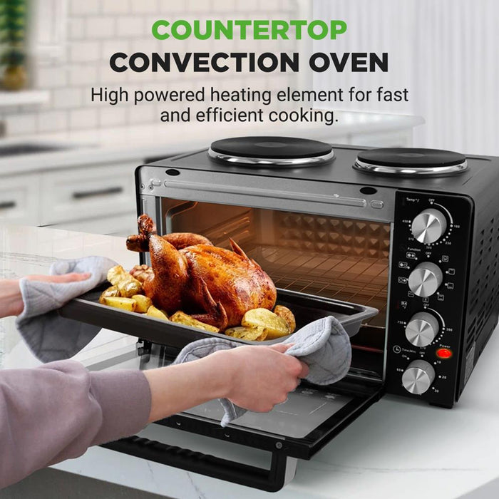 Multi-Function Convection Oven - Counter Top Rotisserie Toaster Oven Convection Cooker With Dual Food Warming Hot Plates